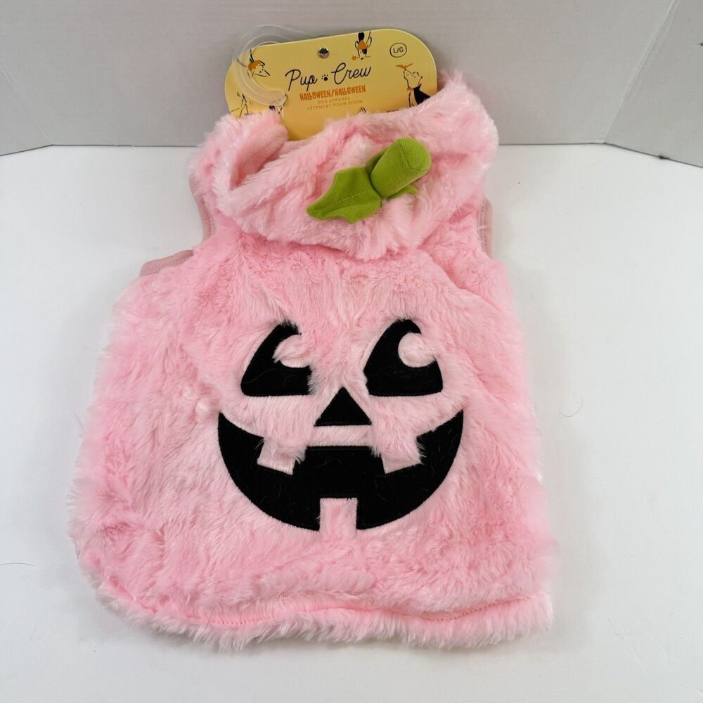 Pink Pup Crew Dog Pet Costume Size Large Pumpkin Halloween Jack O Lantern
